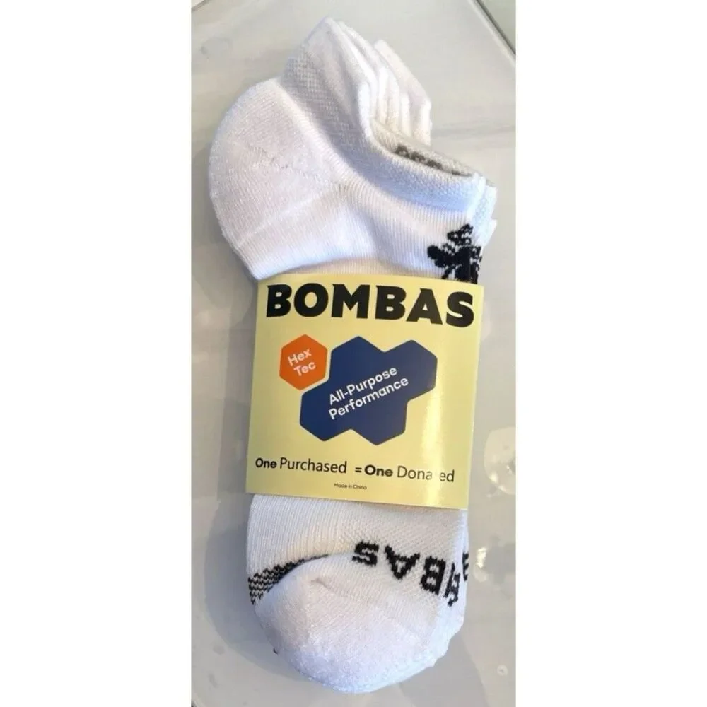 Bombas 4 Pair Pack All Purpose Performance Socks Large White Ankle Midweight NEW - Picture 1 of 7